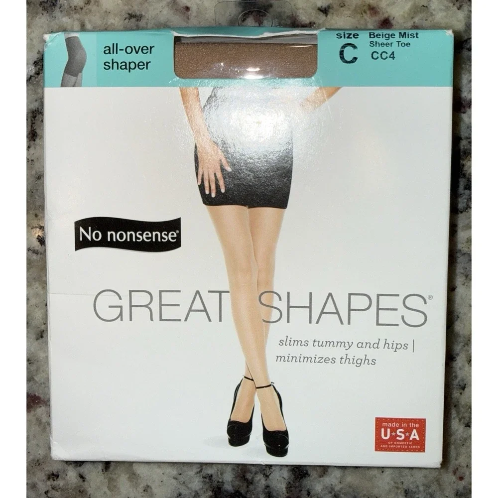 No Nonsense Great Shapes All Over Shaper Pantyhose Size C Beige Mist Sheer Toe